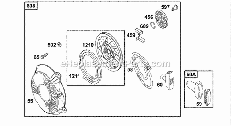 Rewind Group Diagram and Parts List for  Briggs and Stratton Engine